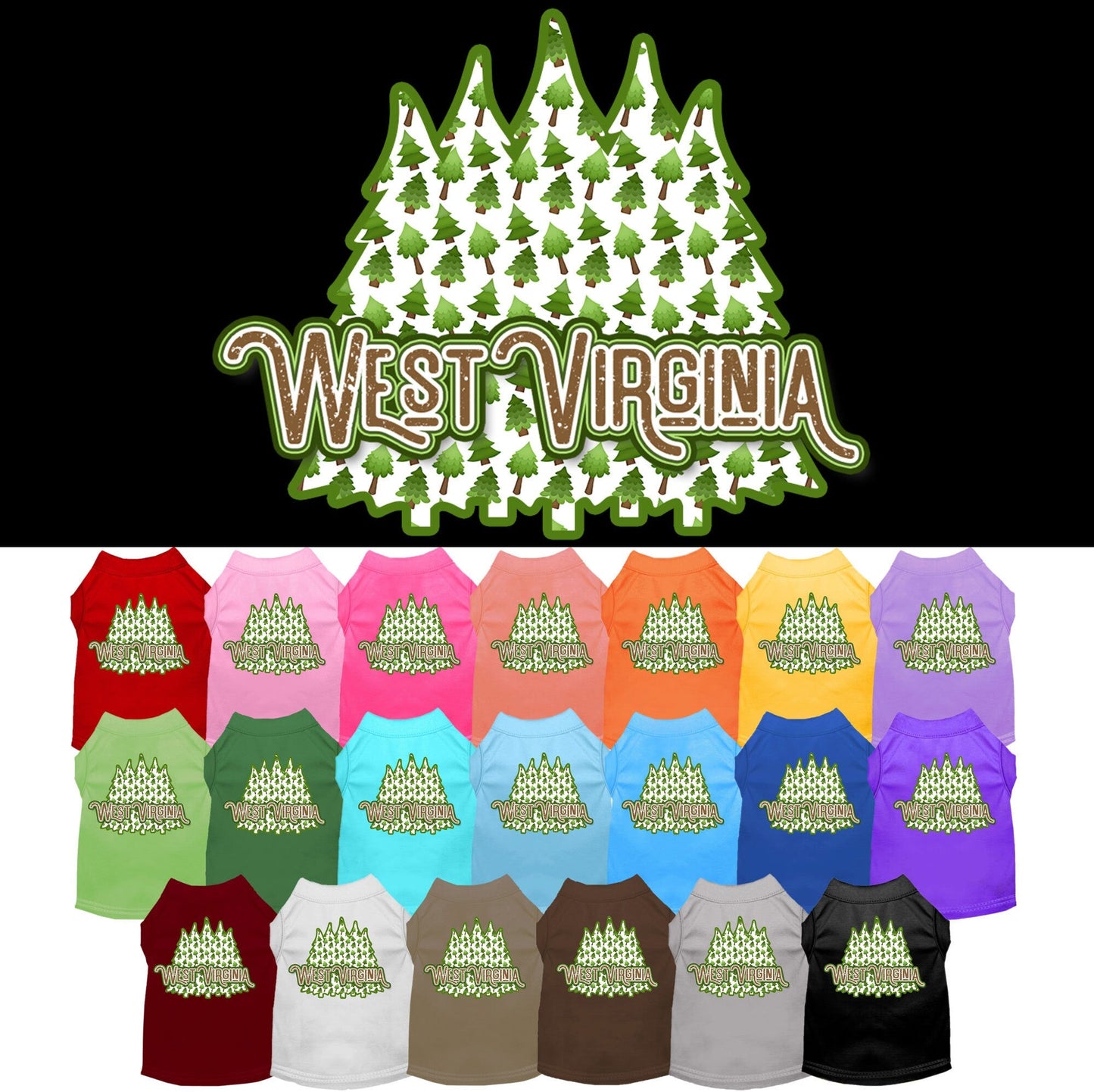 Camiseta serigrafiada para perros y gatos, para mascotas pequeñas y medianas (tallas XS a XL), "West Virginia Woodland Trees"