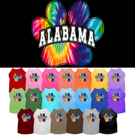 Pet Dog & Cat Screen Printed Shirt for Small to Medium Pets (Sizes XS-XL), "Alabama Bright Tie Dye"