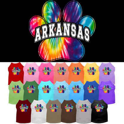 Camisa serigrafiada para perros y gatos para mascotas medianas y grandes (tallas 2XL-6XL), "Arkansas Bright Tie Dye"