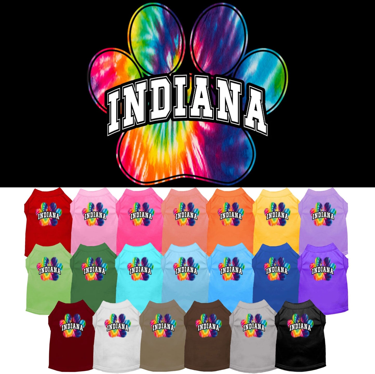 Camisa serigrafiada para perros y gatos, para mascotas pequeñas y medianas (tallas XS a XL), "Indiana Bright Tie Dye"