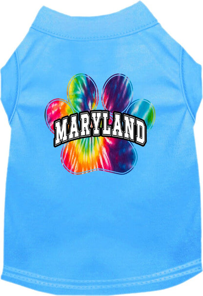 Camisa serigrafiada para perros y gatos, para mascotas pequeñas y medianas (tallas XS a XL), "Maryland Bright Tie Dye"