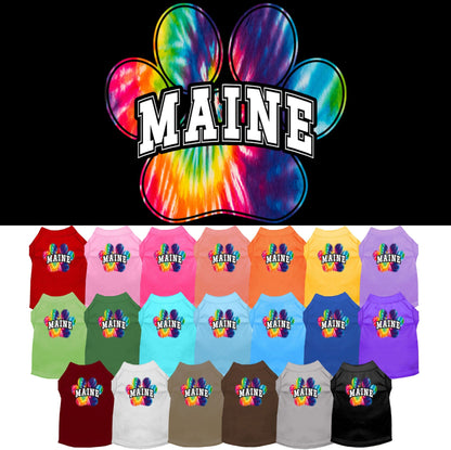 Camisa serigrafiada para perros y gatos para mascotas pequeñas y medianas (tallas XS a XL), "Maine Bright Tie Dye"