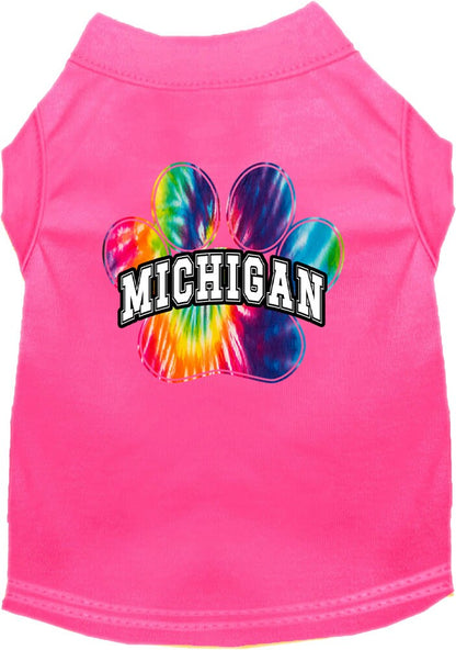 Camisa serigrafiada para perros y gatos para mascotas pequeñas y medianas (tallas XS a XL), "Michigan Bright Tie Dye"