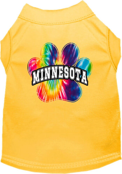 Camiseta serigrafiada para perros y gatos, para mascotas pequeñas y medianas (tallas XS a XL), "Minnesota Bright Tie Dye"