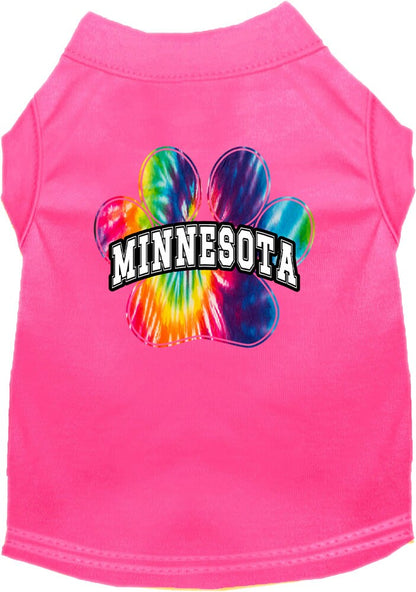 Camiseta serigrafiada para perros y gatos, para mascotas pequeñas y medianas (tallas XS a XL), "Minnesota Bright Tie Dye"