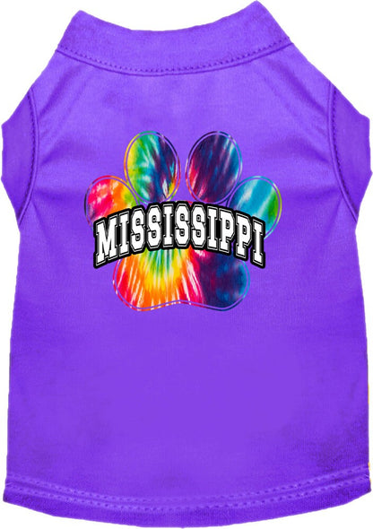 Camisa serigrafiada para perros y gatos para mascotas pequeñas y medianas (tallas XS a XL), "Mississippi Bright Tie Dye"