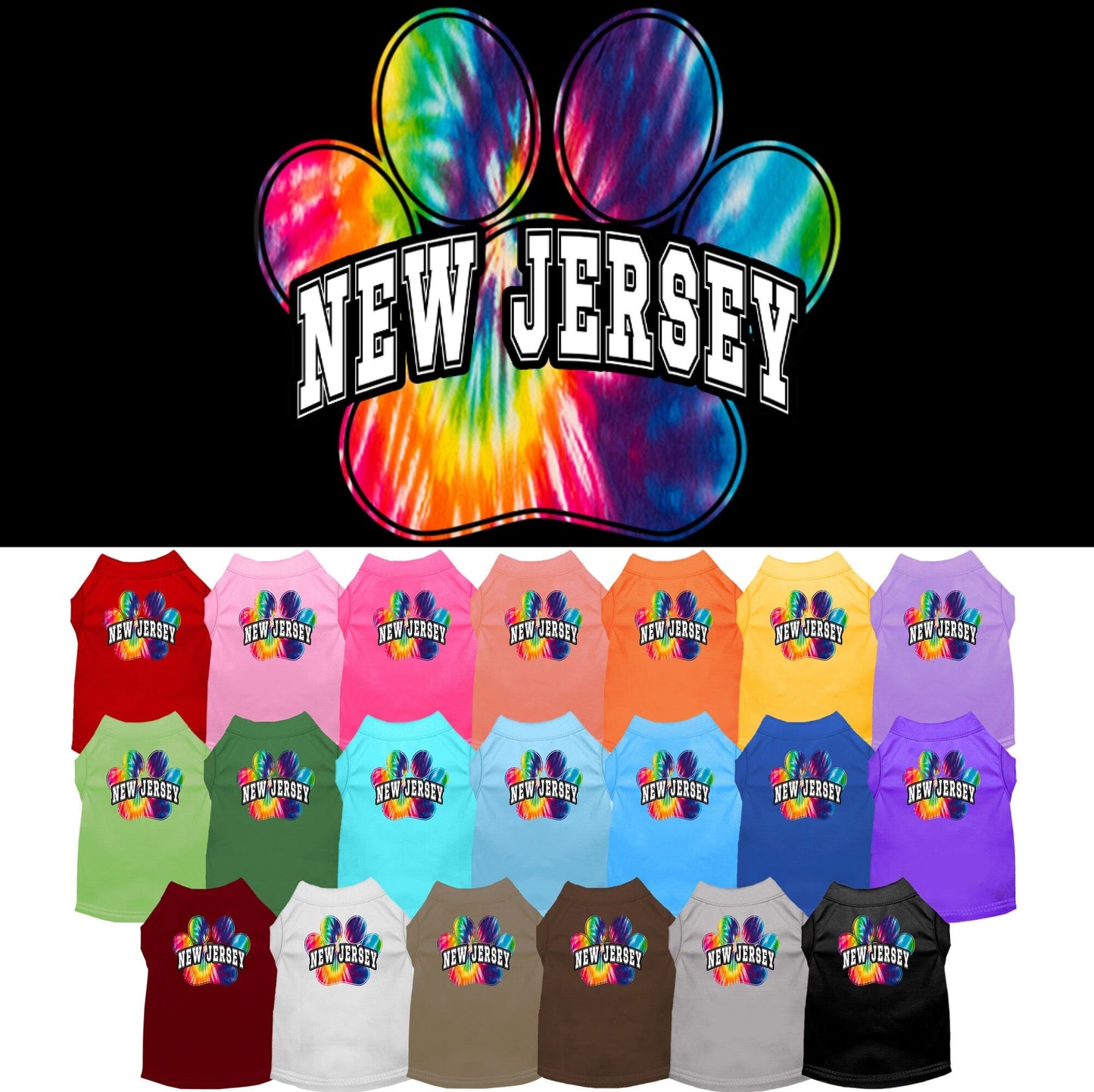 Pet Dog & Cat Screen Printed Shirt for Medium to Large Pets (Sizes 2XL-6XL), "New Jersey Bright Tie Dye"