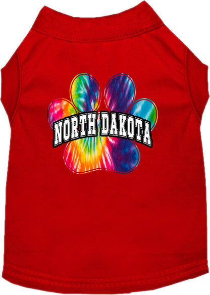 Camisa serigrafiada para perros y gatos, para mascotas pequeñas y medianas (tallas XS a XL), "North Dakota Bright Tie Dye"