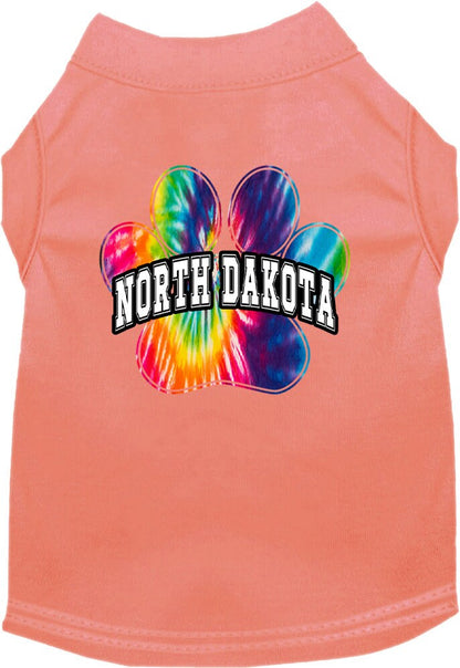 Camisa serigrafiada para perros y gatos, para mascotas pequeñas y medianas (tallas XS a XL), "North Dakota Bright Tie Dye"