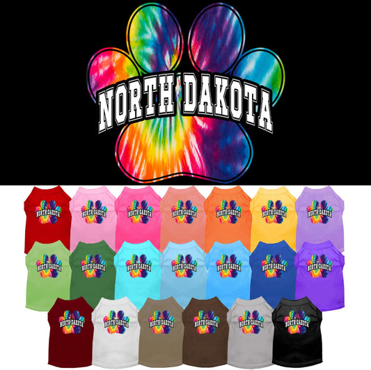 Camisa serigrafiada para perros y gatos, para mascotas pequeñas y medianas (tallas XS a XL), "North Dakota Bright Tie Dye"