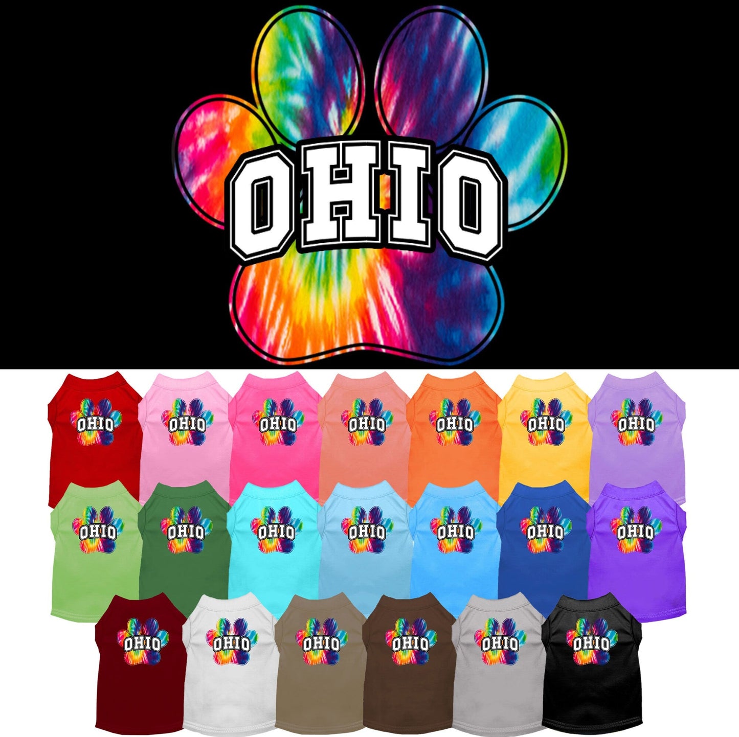 Pet Dog & Cat Screen Printed Shirt for Medium to Large Pets (Sizes 2XL-6XL), "Ohio Bright Tie Dye"