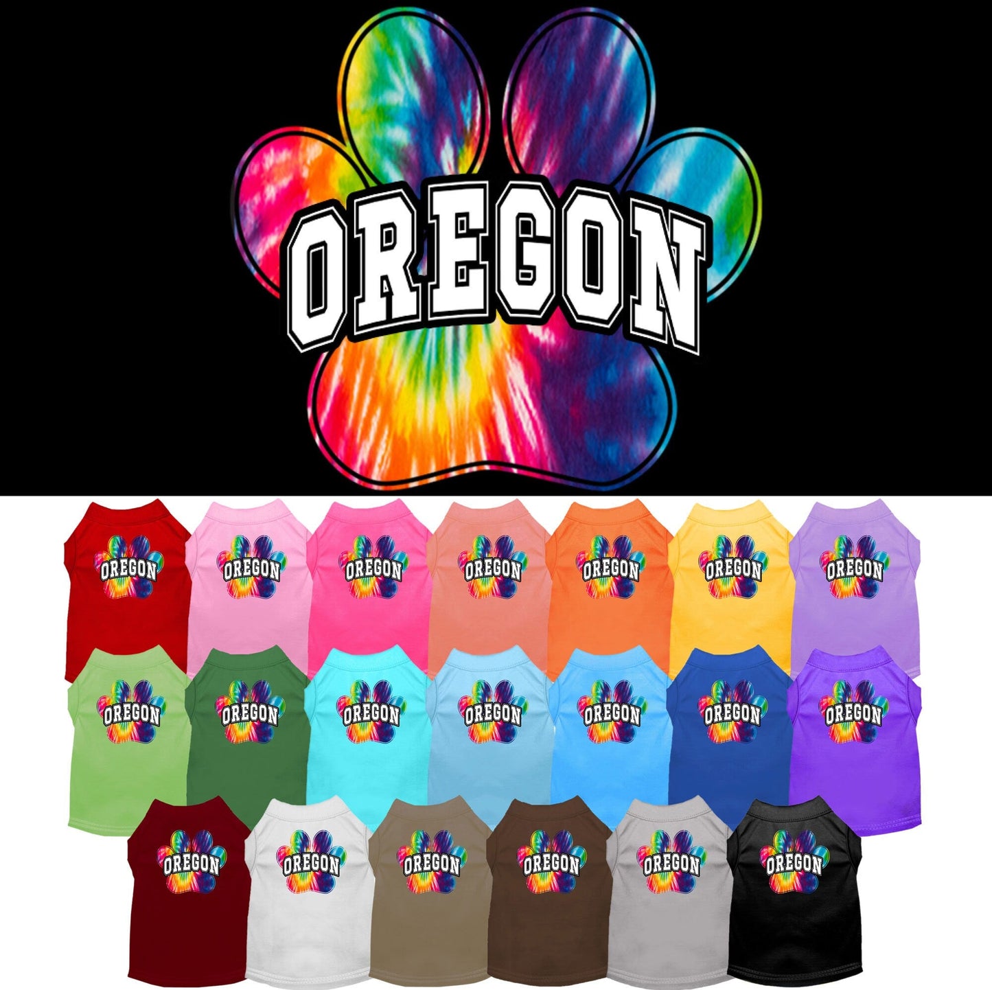 Camisa serigrafiada para perros y gatos, para mascotas pequeñas y medianas (tallas XS a XL), "Oregon Bright Tie Dye"