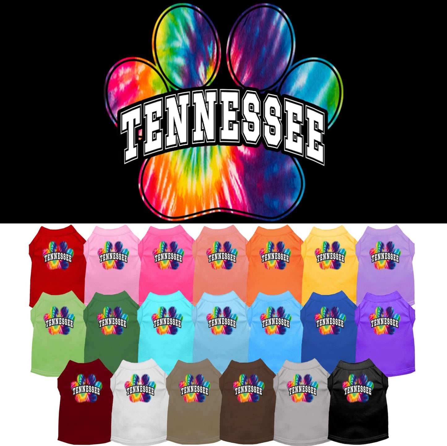 Pet Dog & Cat Screen Printed Shirt for Medium to Large Pets (Sizes 2XL-6XL), "Tennessee Bright Tie Dye"