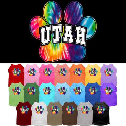 Camiseta serigrafiada para perros y gatos, para mascotas pequeñas y medianas (tallas XS a XL), "Utah Bright Tie Dye"