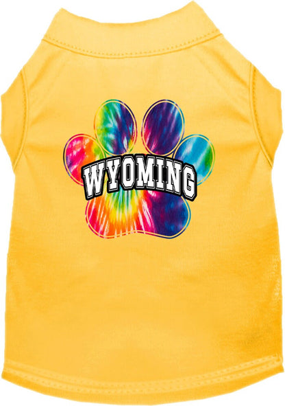 Camiseta serigrafiada para perros y gatos, para mascotas pequeñas y medianas (tallas XS a XL), "Wyoming Bright Tie Dye"