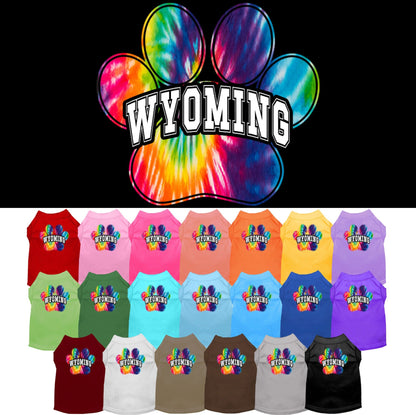 Camiseta serigrafiada para perros y gatos, para mascotas pequeñas y medianas (tallas XS a XL), "Wyoming Bright Tie Dye"