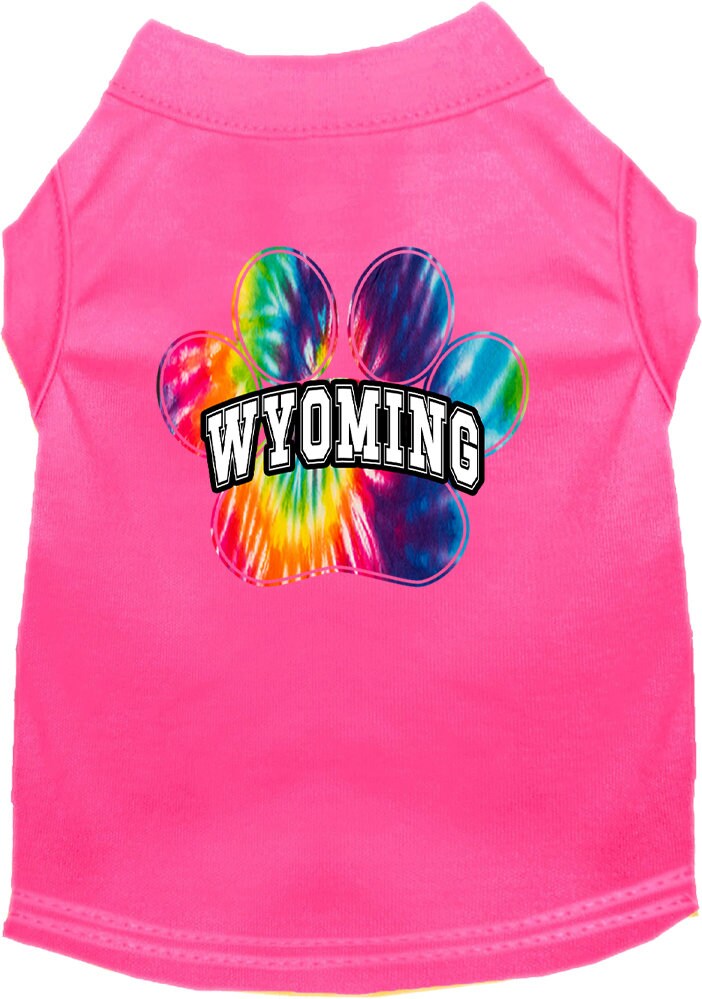 Camiseta serigrafiada para perros y gatos, para mascotas pequeñas y medianas (tallas XS a XL), "Wyoming Bright Tie Dye"