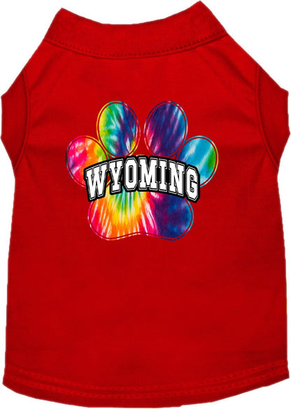 Camiseta serigrafiada para perros y gatos, para mascotas pequeñas y medianas (tallas XS a XL), "Wyoming Bright Tie Dye"