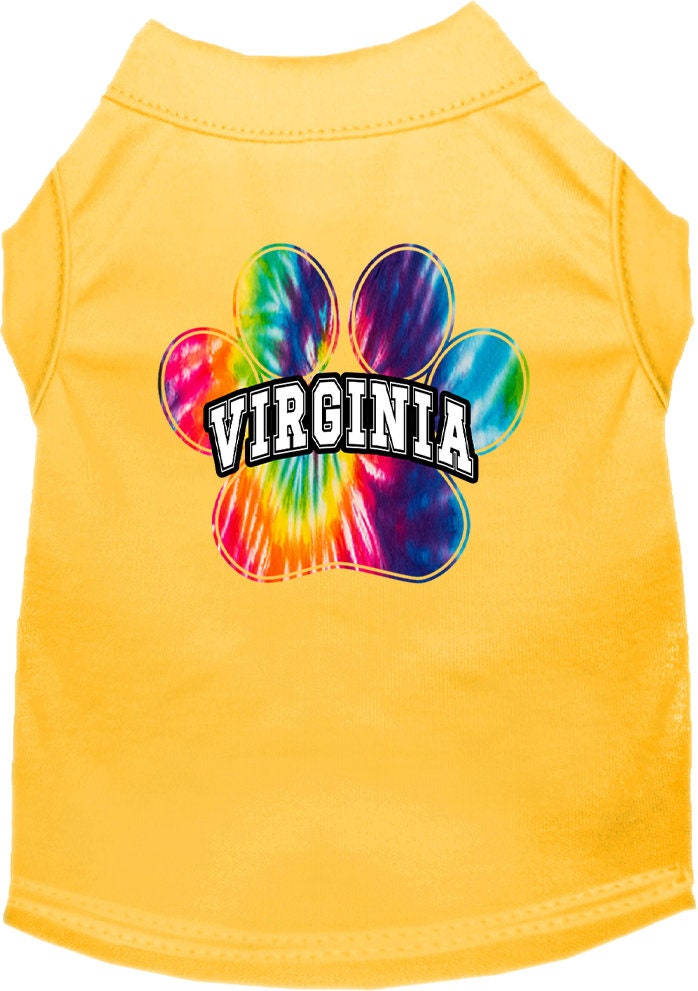 Camiseta serigrafiada para perros y gatos, para mascotas pequeñas y medianas (tallas XS a XL), "Virginia Bright Tie Dye"