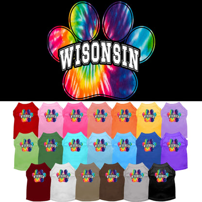 Camisa serigrafiada para perros y gatos, para mascotas pequeñas y medianas (tallas XS a XL), "Wisconsin Bright Tie Dye"