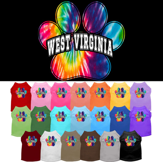 Camisa serigrafiada para perros y gatos, para mascotas pequeñas y medianas (tallas XS a XL), "West Virginia Bright Tie Dye"