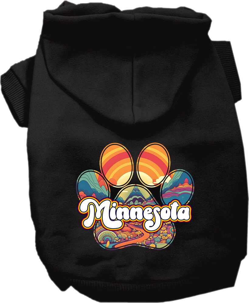 Sudadera con capucha serigrafiada para perros y gatos, para mascotas pequeñas y medianas (tallas XS a XL), "Minnesota Groovy Summit"