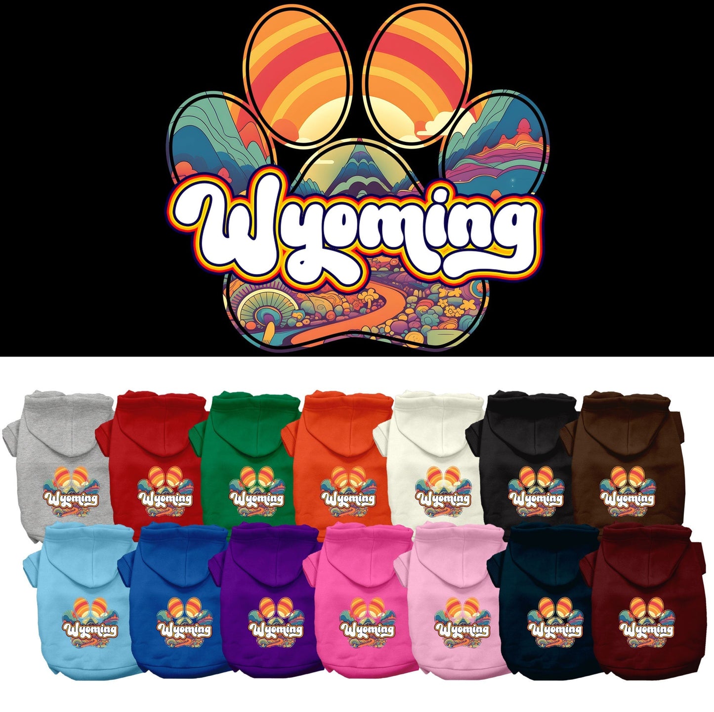 Sudadera con capucha serigrafiada para perros y gatos, para mascotas pequeñas y medianas (tallas XS a XL), "Wyoming Groovy Summit"