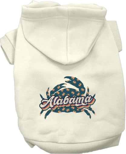 Pet Dog & Cat Screen Printed Hoodie for Medium to Large Pets (Sizes 2XL-6XL), "Alabama Retro Crabs"