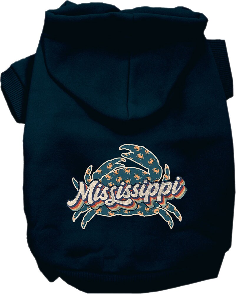 Sudadera con capucha serigrafiada para perros y gatos, para mascotas pequeñas y medianas (tallas XS a XL), "Mississippi Retro Crabs"