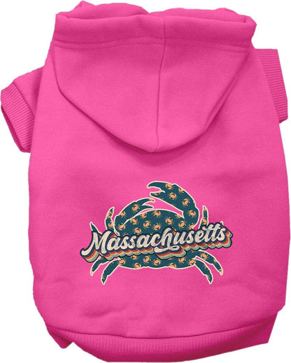 Pet Dog & Cat Screen Printed Hoodie for Small to Medium Pets (Sizes XS-XL), "Massachusetts Retro Crabs"