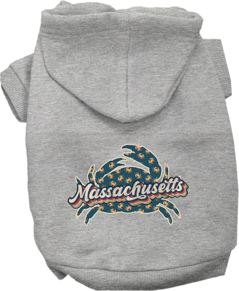 Sudadera con capucha serigrafiada para perros y gatos, para mascotas pequeñas y medianas (tallas XS a XL), "Massachusetts Retro Crabs"