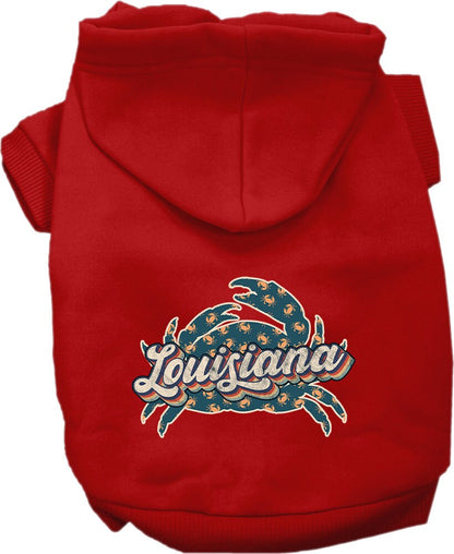 Pet Dog & Cat Screen Printed Hoodie for Medium to Large Pets (Sizes 2XL-6XL), "Louisiana Retro Crabs"