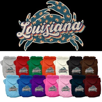 Pet Dog & Cat Screen Printed Hoodie for Medium to Large Pets (Sizes 2XL-6XL), "Louisiana Retro Crabs"