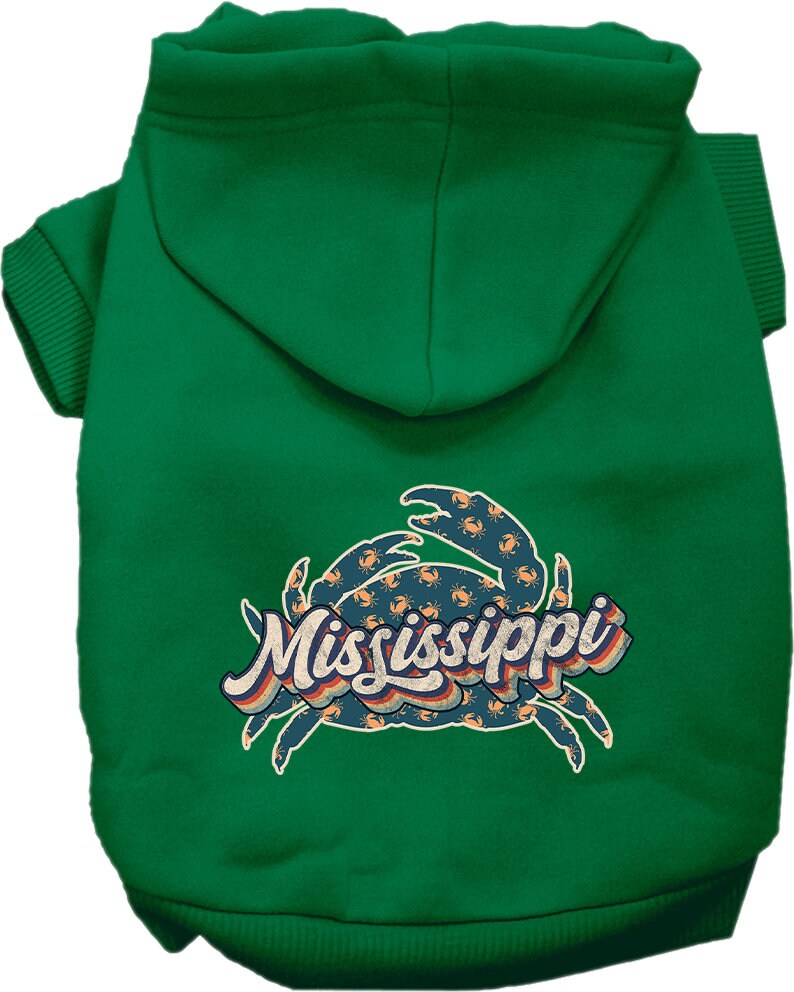 Pet Dog & Cat Screen Printed Hoodie for Medium to Large Pets (Sizes 2XL-6XL), "Mississippi Retro Crabs"