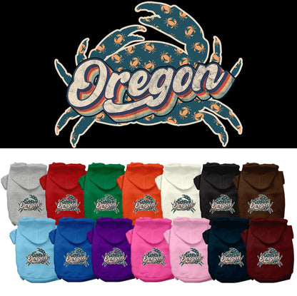 Pet Dog & Cat Screen Printed Hoodie for Small to Medium Pets (Sizes XS-XL), "Oregon Retro Crabs"