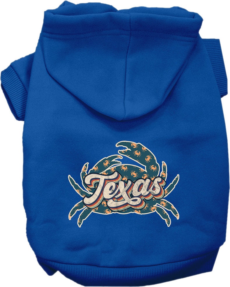 Pet Dog & Cat Screen Printed Hoodie for Small to Medium Pets (Sizes XS-XL), "Texas Retro Crabs"