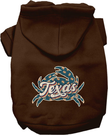 Pet Dog & Cat Screen Printed Hoodie for Small to Medium Pets (Sizes XS-XL), "Texas Retro Crabs"