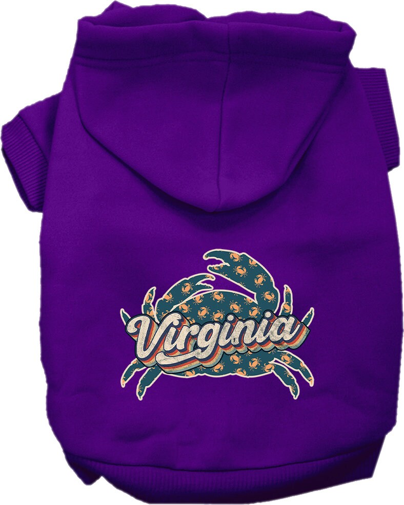 Pet Dog & Cat Screen Printed Hoodie for Small to Medium Pets (Sizes XS-XL), "Virginia Retro Crabs"