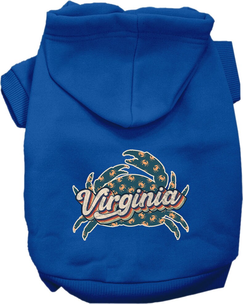 Pet Dog & Cat Screen Printed Hoodie for Small to Medium Pets (Sizes XS-XL), "Virginia Retro Crabs"