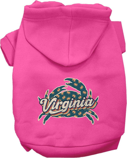 Pet Dog & Cat Screen Printed Hoodie for Small to Medium Pets (Sizes XS-XL), "Virginia Retro Crabs"