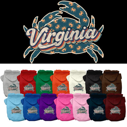 Pet Dog & Cat Screen Printed Hoodie for Small to Medium Pets (Sizes XS-XL), "Virginia Retro Crabs"