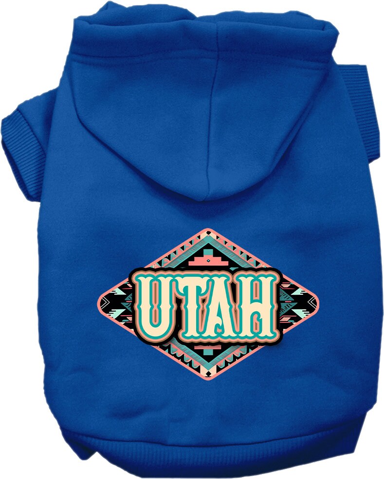 Sudadera con capucha serigrafiada para perros y gatos, para mascotas pequeñas y medianas (tallas XS a XL), "Utah Peach Aztec"