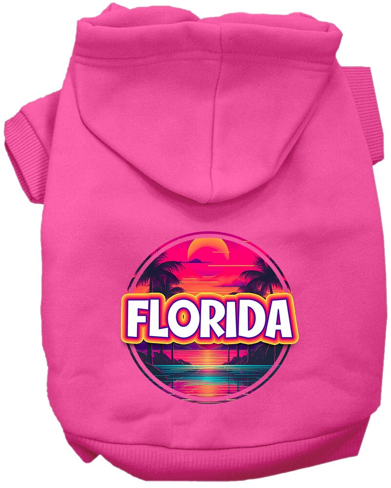 Sudadera con capucha serigrafiada para perros y gatos, para mascotas pequeñas y medianas (tallas XS a XL), "Florida Neon Beach Sunset"