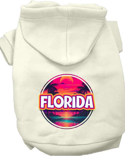 Sudadera con capucha serigrafiada para perros y gatos, para mascotas pequeñas y medianas (tallas XS a XL), "Florida Neon Beach Sunset"