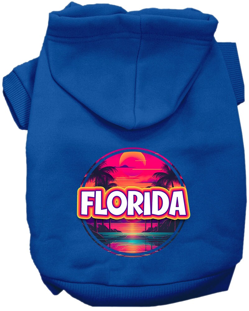 Sudadera con capucha serigrafiada para perros y gatos, para mascotas pequeñas y medianas (tallas XS a XL), "Florida Neon Beach Sunset"