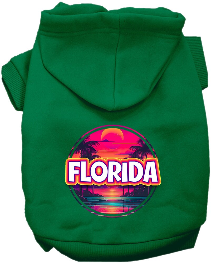 Sudadera con capucha serigrafiada para perros y gatos, para mascotas pequeñas y medianas (tallas XS a XL), "Florida Neon Beach Sunset"