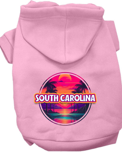 Pet Dog & Cat Screen Printed Hoodie for Small to Medium Pets (Sizes XS-XL), "South Carolina Neon Beach Sunset"