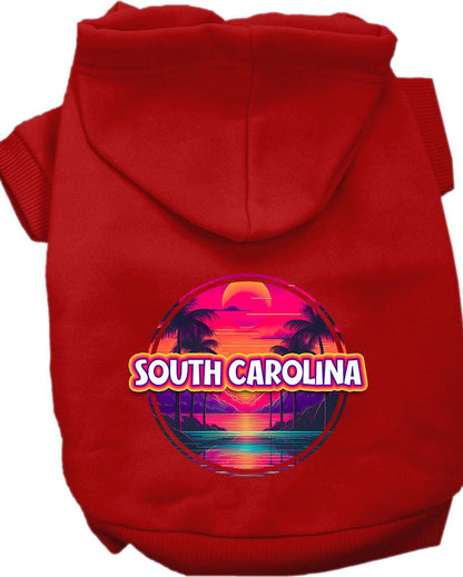 Pet Dog & Cat Screen Printed Hoodie for Small to Medium Pets (Sizes XS-XL), "South Carolina Neon Beach Sunset"