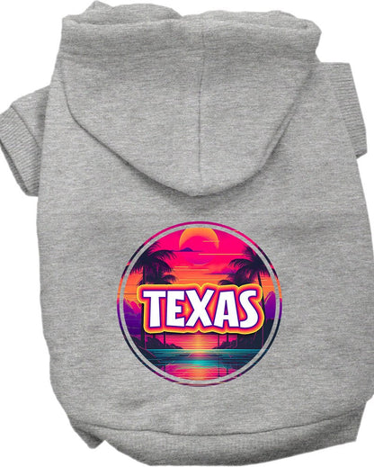 Sudadera con capucha serigrafiada para perros y gatos, para mascotas pequeñas y medianas (tallas XS a XL), "Texas Neon Beach Sunset"