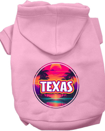 Sudadera con capucha serigrafiada para perros y gatos, para mascotas pequeñas y medianas (tallas XS a XL), "Texas Neon Beach Sunset"